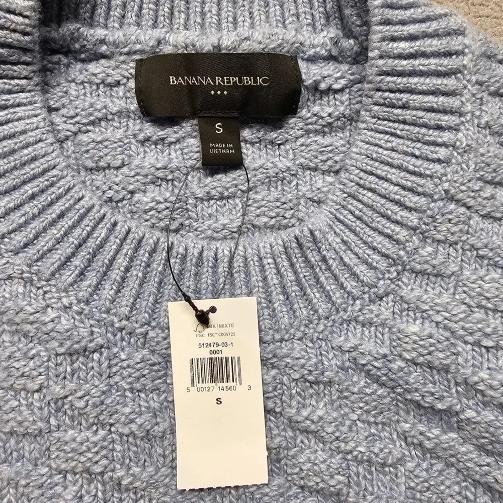 NWT Banana Republic Men Textured Crewneck Sweater Light Blue Cotton Blend Size S